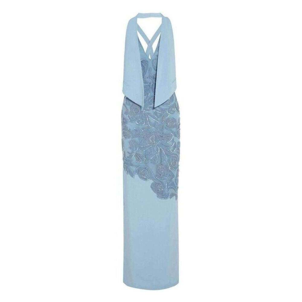 Versace - Blue Leather Lace Cutout Formal Dress with V-Neck and Leg Slit - IT 40